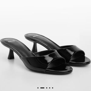 Mango Black Heeled Mules
